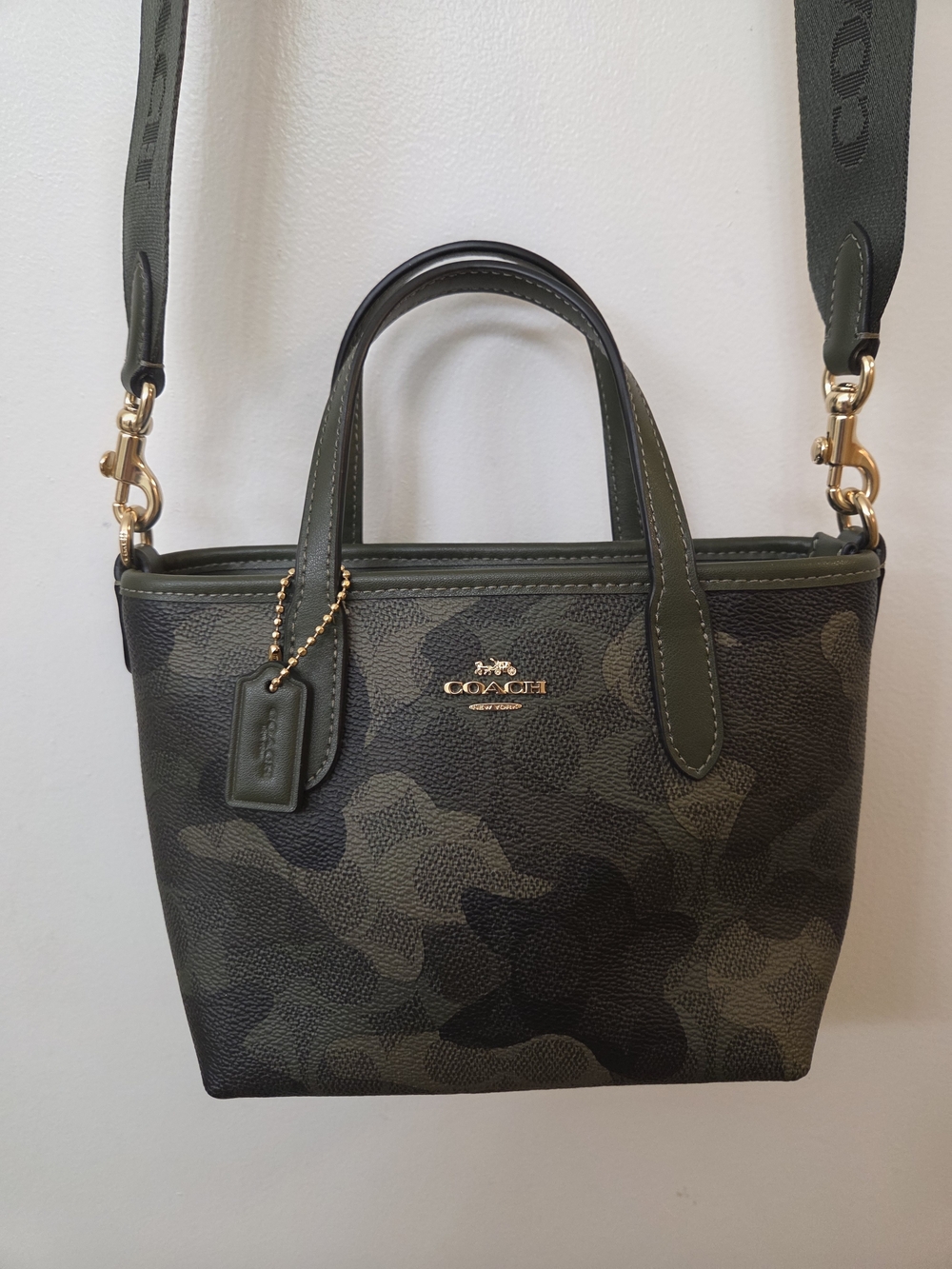 Coach City Mini Tote Bag In Signature Camo Print Green & Black
